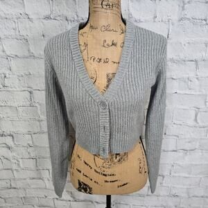 Divided cropped cardigan sweater top Sz S long sleeve ribbed gray A9